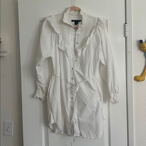 French Connection Western White Ruffle shirt mini dress 100% cotton Sz 6